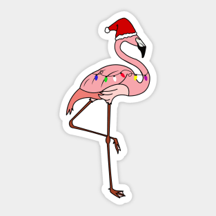 Tropical Christmas Lights Santa Pink Flamingo Sticker